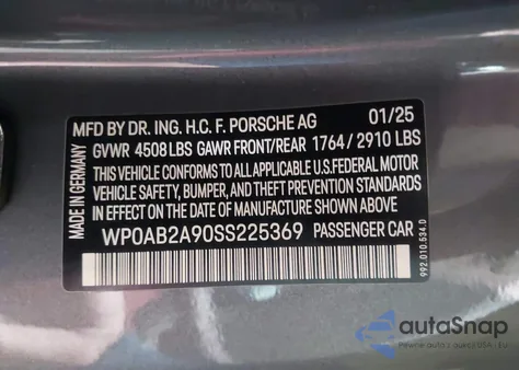2025 Porsche 911 Carrera 4 Gts/Carrera Gts z USA, uszkodzony, nr VIN WP0AB2A90SS225369